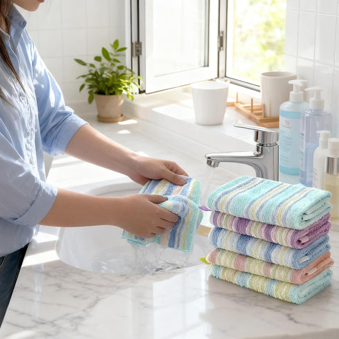20 Pack 10x10 Inch 5 Pumtus Small Face Wash Cloths, Cotton Soft Hand Towel, Comfortable Striped Fingertip Towel