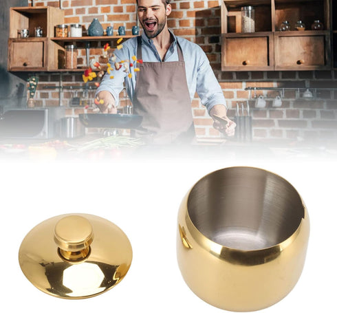 Stainless Steel Condiment Pot, Gold Seasoning Jar with Lid, Spice Storage Container for Home Kitchen (Gold)