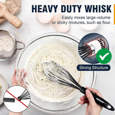 Silicone Whisk Set, Non Scratch Whisk for Nonstick Cookware, 4pcs (5+7+9+11in) for Blending and Kitchen Cooking