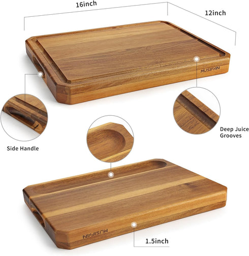 Acacia Wood Cutting Boards for Kitchen,Large Wooden Cutting Boards for Chopping Meat, Cheese, Fruits