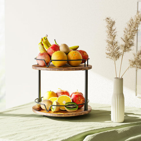 12" 2 Countertop KLM Wood Lazy Susan, Rotating Spice Rack, Tier Spice Turntable Organizer, Industrial Turntable Spice