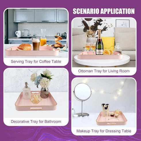 Trimming Trimming, 13 13 x1.57 Gifturbo Pink Square Decorative Tray,Serving Tray with Handles with Gold Plastic Coffee
