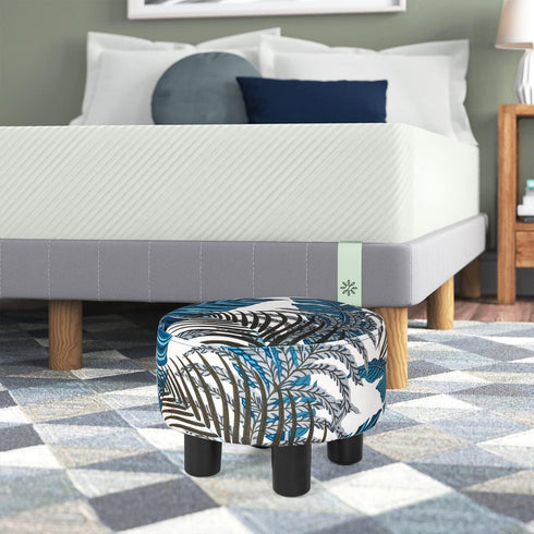 Chic Round Ottoman Footrest with Non-Skid Legs - Leaves Pattern