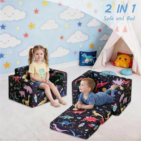 lasoftan 2-in-1 Toddler Couch, Soft Kids Couch Fold Out, Toddler Chair Comfy, Convertible Sofa to Lounger, Kids