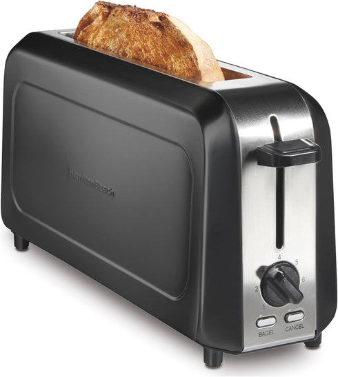 Hamilton Beach Extra Long Slot 2 Slice Toaster - Browning Control, Bagel Function, Modern Slim Design, Black