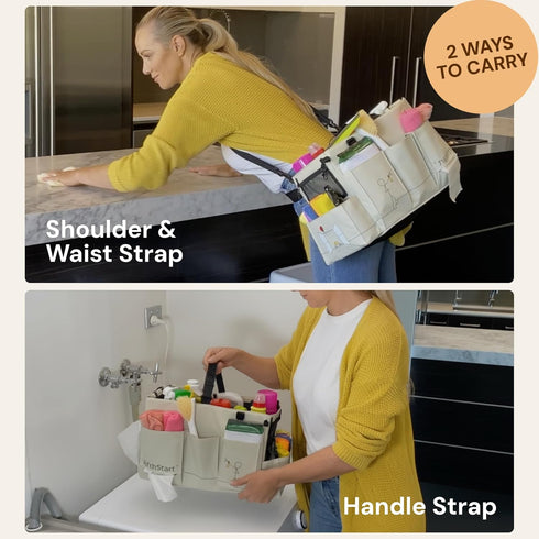 9 FifthStar Cleaning Caddy Bag for Professionals - Heavy-Duty Organizer with Shoulder Strap, Pockets, Mesh Base