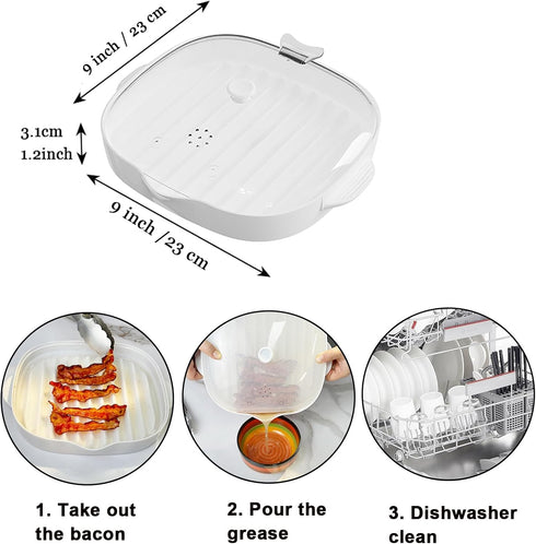ZYXGOGOGO Length:9inch Microwave Bacon Cooker Tray, Microwavable Bacon Grill with Splatter Lid, Make Crispy in Minutes