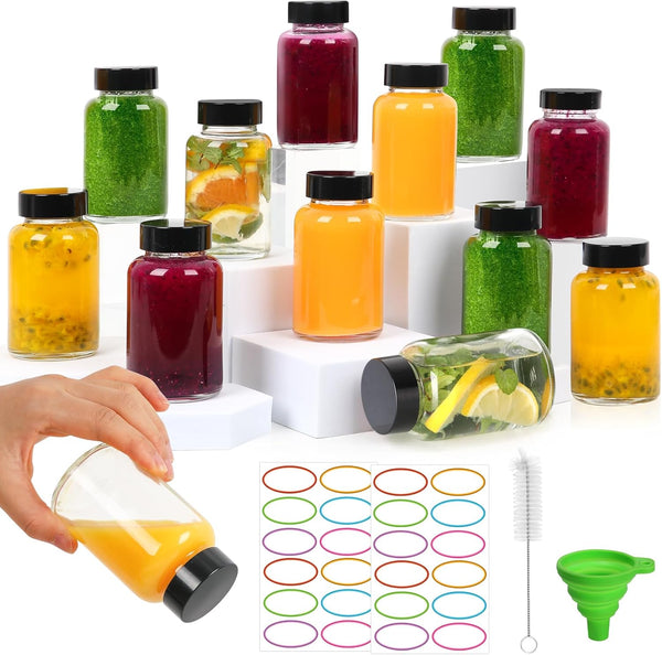 4oz Ginger Shots Bottles 16Pack- Portable Leakproof 4 oz Glass Jars with