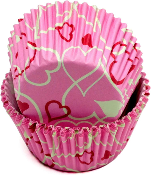 Chef Craft Paper Patterned Cupcake Liners, 50 Count, Pink/White/Red for Baking
