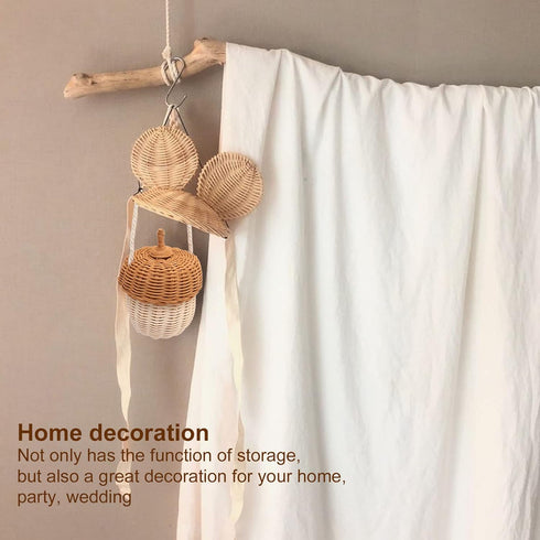 Rattan Woven Basket, Portable Pine Cone Shape Storage Basket, Hand Crafted Wall Hanging Box for Room Decoration