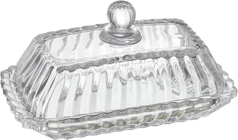 Countertop Clear Glass Butter Dish with Lid for - Refrigerator Door Shelf, Glass Butter Keeper Container, Butter Holder