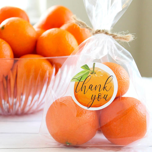 Little Cutie Baby Shower Thank You Stickers | 40 Count Orange Theme Labels for Baby Shower or Gender Reveal