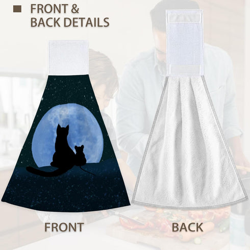 2 12x17 Halloween Decorations Cat Moon Starry Sky Hand Towels Hanging Kitchen Dish Towel with Loop PCS, Soft Super