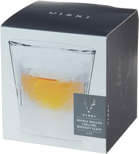 Viski Glacier Whiskey Glass - Double Walled Chilling Glass, 6 Ounces, Clear Glass, Set of 1