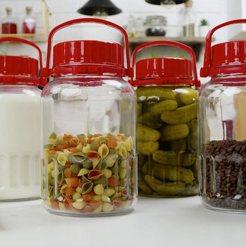1 Gallon Glass Jar With Lid Wide Mouth Airtight Plastic Pour Spout Lids Bulk-Dry Food Storage Pickling Mason Jar