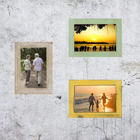 4x6 Inch Rustic Picture Frames, Farmhouse Distressed Photo Frames for Tabletop or Wall Mounting, Yellow