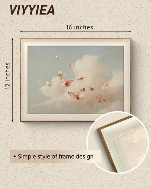 12x16 Inch VIYYIEA Framed Moody Wall Art Butterfly Wall Decor, Dreamy Farmhouse Canvas Painting, Pink Cloudy Butterfly