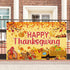 Famoby Happy Thanksgiving Fabric Sign Poster Banner, Pumpkin Turkey Maple Leaf Pattern for Photo Booth