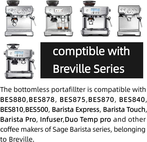 NEOUZA 54mm Bottomless Portafilter compatible with Breville BES880, BES878, BES875, BES870, BES840, BES810, BES500,