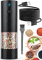 Electric Salt and Pepper Grinder, USB Rechargeable with Warm LED Light, Adjustable Coarseness, Large Capacity, Black