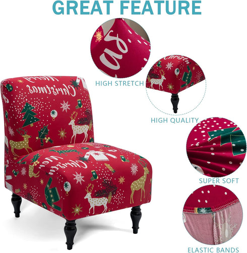Armless Room(Red,1) Iauddy Accent Slipper Chair Cover Slipcover,Stretch Spandex Printed Removable Non-Slip Silp Cover