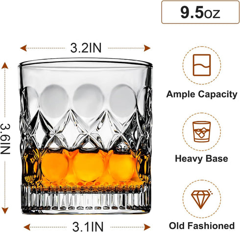 PARACITY Whiskey Glasses Set of 2, Old Fashioned Rocks Glasses, Suitable for Bars, Parties, Father's Day Gift