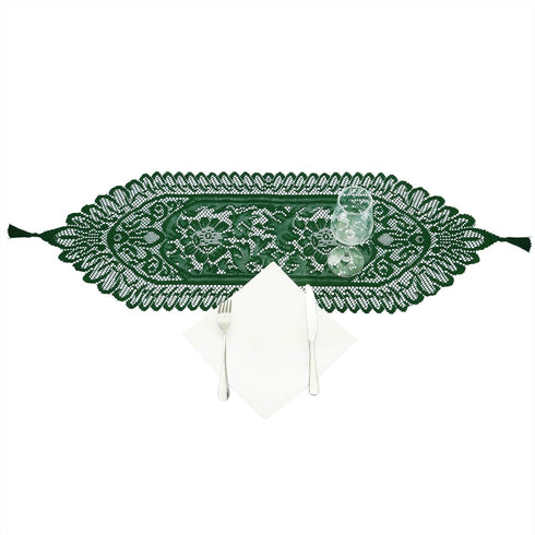 rockcloud Lace Table Cloth Runner for Wedding Banquet Decorations, Christmas Party Decor, Green, 13 x 35 Inch