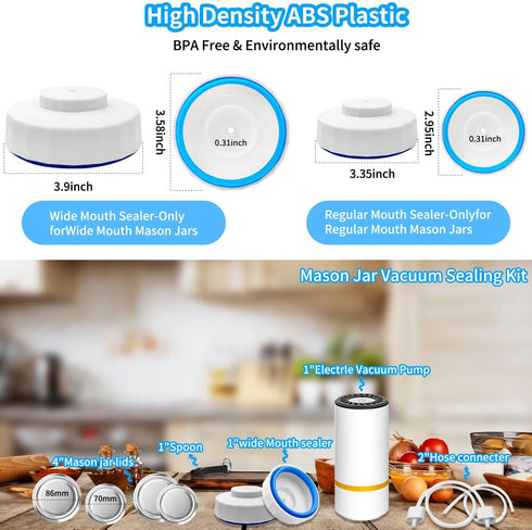 Set Electric Mason Jar Vacuum Sealer Kit ,Handheld Food Vacuum Sealer and Accessory Hose for Food Storage with Regular