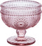Vintage Flower Embossed Glass Footed Dessert Bowl, Ice Cream, Trifle, Salad, Candy, Cake Bowl for Home Party, 9oz-Pink