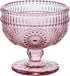 Vintage Flower Embossed Glass Footed Dessert Bowl, Ice Cream, Trifle, Salad, Candy, Cake Bowl for Home Party, 9oz-Pink