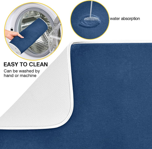 Navy Dish Drying Mat for Kitchen Counter, Absorbent Microfiber Dry Dishes Mat 16 x 18 Inch for Countertops Decor