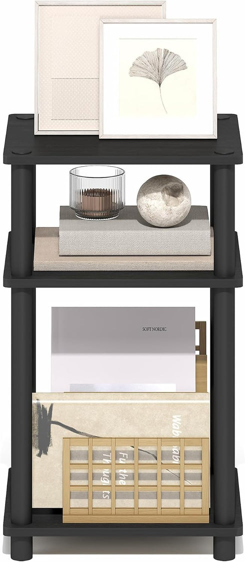 3-Tier Furinno Turn-N-Tube Side Table, End Table with Open Shelf, Toolless Assembly Night Stand, Bedside Table
