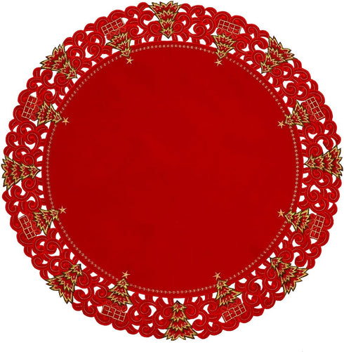 Grelucgo (33 Inches Small Embroidered Christmas Holiday Holly Tree Tablecloth for Coffee Table or Nightstand Round