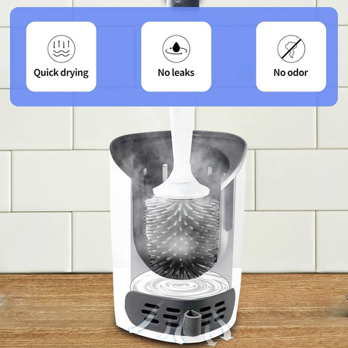 Toilet Brush and Holders, Refillable Wall Mount Silicone Toilet Brush with Ventilated Holder for Bathroom