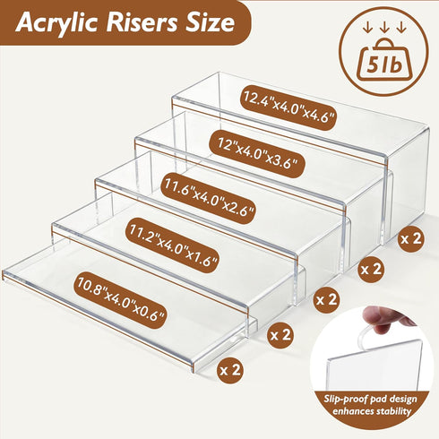 2 Set 10 Pack Toys(12.4L~12L~11.6L~11.2L~10.8L) Aminigram Large Acrylic Display Risers, - Collectibles Display Shelf