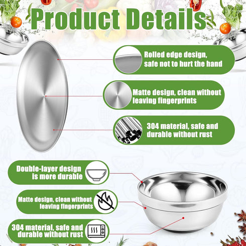 304 13 oz Dinnerware(6 Sets,8 8 Inch) Sunnyray Stainless Steel Plates and Bowls Metal Camping Plates Reusable Steel