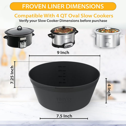 4QT Oval Silicone Slow Cooker Liner, Compatible with Crock Pot & Hamilton Beach, Reusable and Dishwasher Safe
