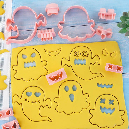 Halloween Cookie Cutter Set, 10 pcs 3D Plastic Pressable Ghost Biscuit Cutters for Kids