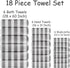 18 Set Loop-6 Towels,6 Towels,6 Set Pcs Light Gray Stripe Bath Towel with Hanging Bath Hand Washcloths Soft Family