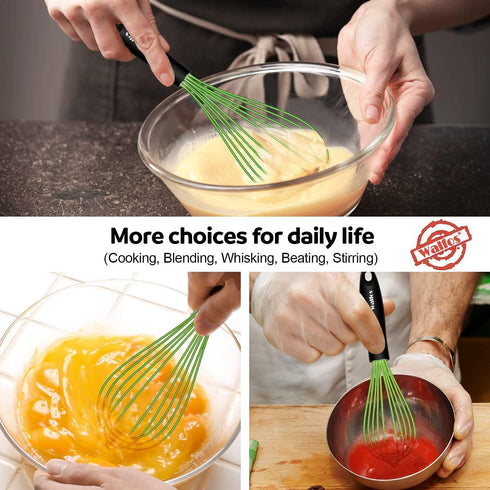 Walfos Silicone Whisk, Rubber Whisks for Cooking, Baking (11, 9, 8.5 inch) - Heat Resistant Kitchen Whisks for