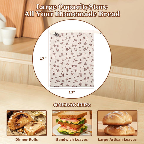VAKEEN 3 Beeswax Bread Bags, Reusable Organic Linen Beeswax Bread Bag for Sourdough, Keep Fresh and Large Capacity