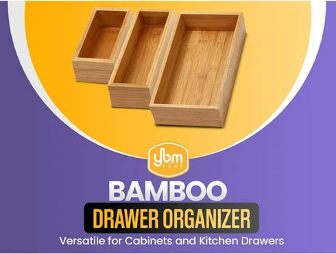 YBM HOME Bamboo Drawer Organizer Storage Box, 2 Pack for Kitchen, Junk Drawer, Office, Bedroom, Craft, 3x9x2 inch