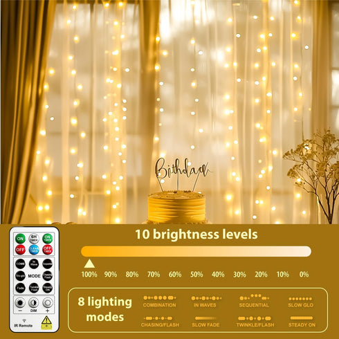 300LED 9.8x9.8Ft 8 HXWEIYE Untangled Curtain Lights, USB Fairy Twinkle String Lights with Remote and DIY Timer, Modes
