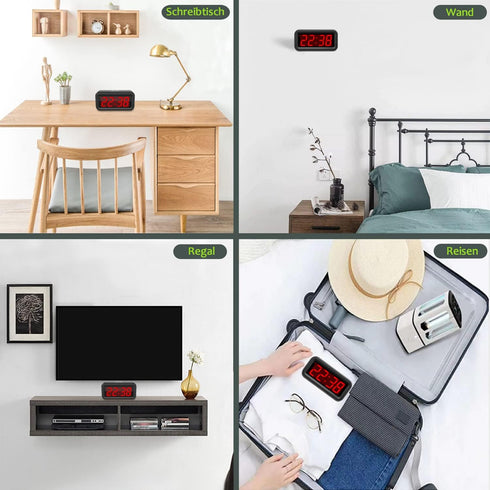 Digital Alarm Clock, Small Wall Clock, Battery Operated with 1.2" LED Large Display, for Bedroom/Desk