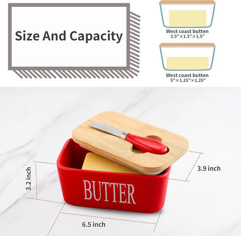 Countertop, Hasense Butter Dish with Lid - Porcelain Butter Dish with Knife and Silicone Ring for Airtight Butter