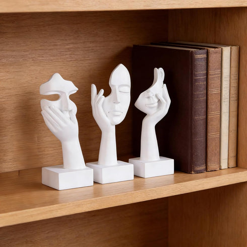 3 Set Counter (3 6") Pcs Thinker Small Statue - White Art Abstract Home Accent Figurines for Decor Woman Apartment