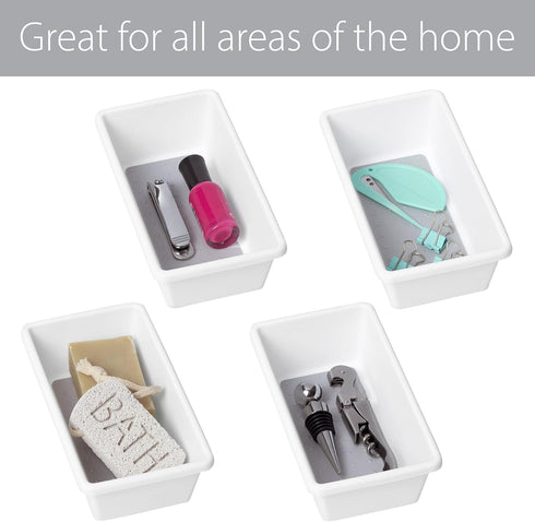 Smart Design Plastic Drawer Organizer Set of 3 - 6.75 x 3.75 Inch, Non-Slip Lining and Feet, BPA Free, White with Gray