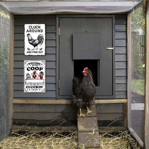 Funny Chicken Coop Sign - Welcome To Our Coop Metal Poster, Tin Signs for Home, Farmhouse, Garden, Kitchen 8x12 Inch