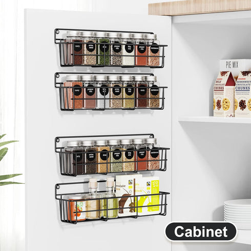 Spice Rack Organizer Wall Mount, Hanging Spice Pantry Storage Shelf Organization, 4 Pack Space Saving Seasoning