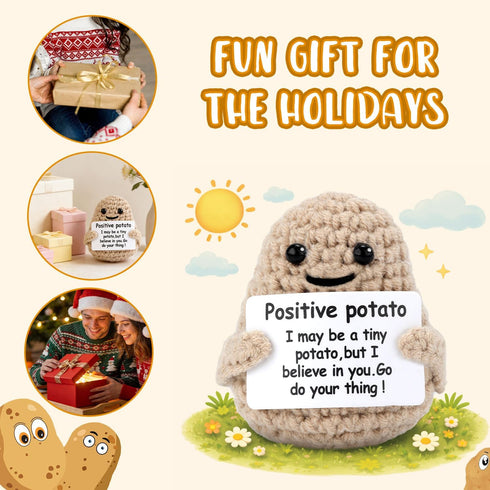 TOYMIS Mini Funny Knitted Wool Potato Toy with Positive Card - Creative Cute Crochet Doll Cheer Up Gift for Friends